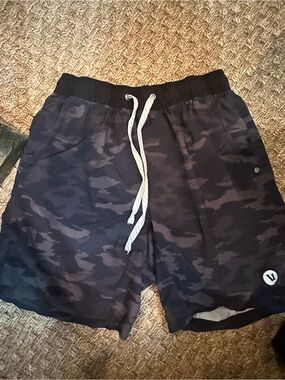Black Gray Vuori Camo Drawstring Shorts